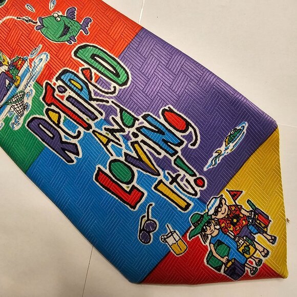 Neck Tie Novelty Retired & Loving It Necktie Big "Tie"Mer Polyester - Picture 3 of 12